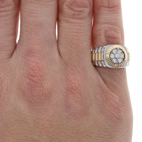 White Gold Diamond Men's Ring - 14k Round Brilliant .50ctw Cluster - Picture 2 of 6